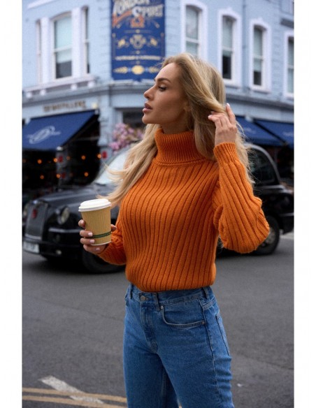 M771 Ribbed sweater with a high collar - orange