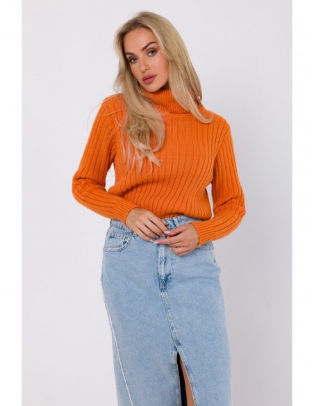 M771 Ribbed sweater with a high collar - orange