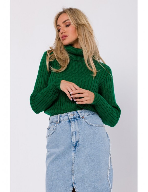 M771 Ribbed sweater with a high collar - green