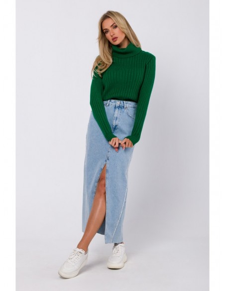 M771 Ribbed sweater with a high collar - green