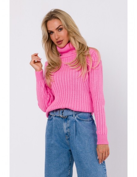 M771 Ribbed sweater with a high collar - pink