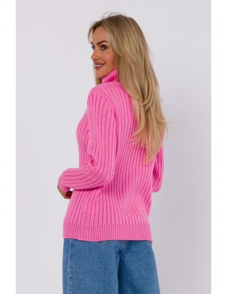 M771 Ribbed sweater with a high collar - pink