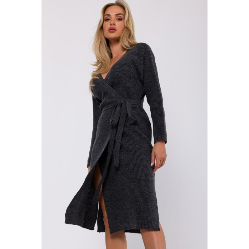 M772 Wrap sweater dress with a tie detail - anthracite 2