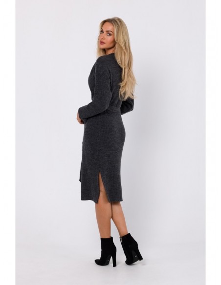 M772 Wrap sweater dress with a tie detail - anthracite