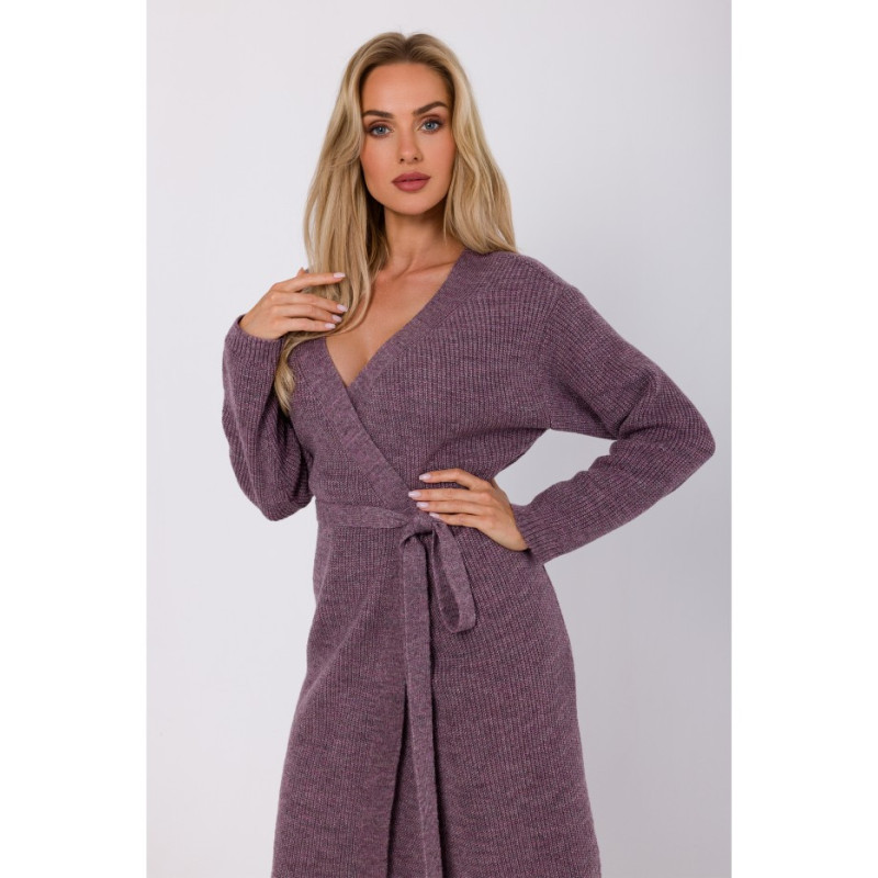 M772 Wrap sweater dress with a tie detail - heather 2