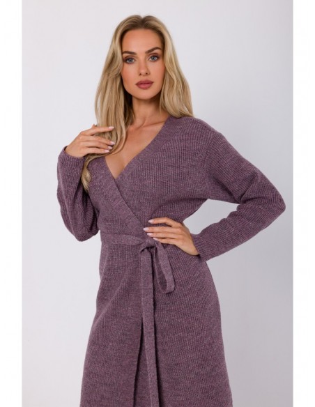 M772 Wrap sweater dress with a tie detail - heather