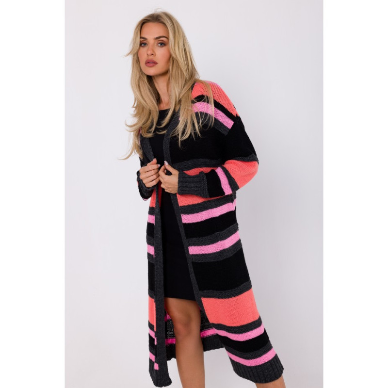 M774 Open front striped cardigan - model 3 2