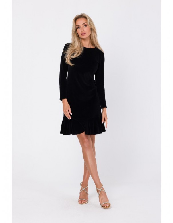 M765 Dress with ruffled bottom hem - black