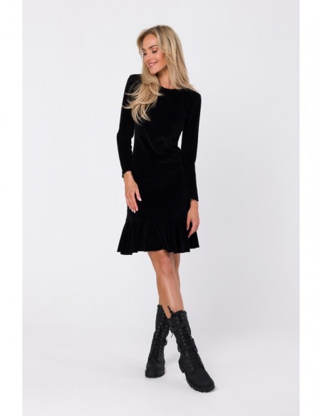 M765 Dress with ruffled bottom hem - black