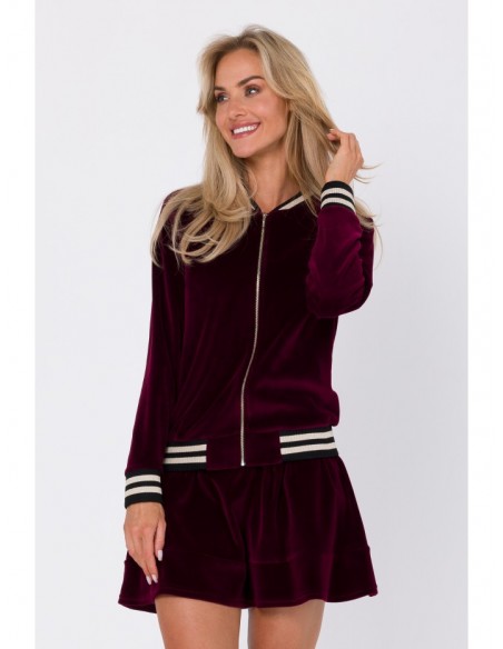 M766 Zipped velvet hoodie - maroon