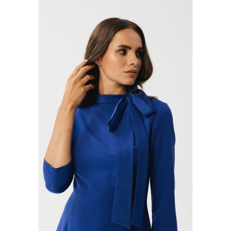 S346 Dress with a tie neck - royal blue 2