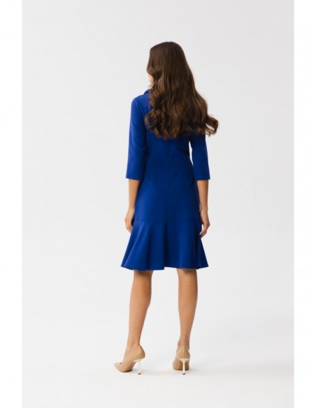 S346 Dress with a tie neck - royal blue