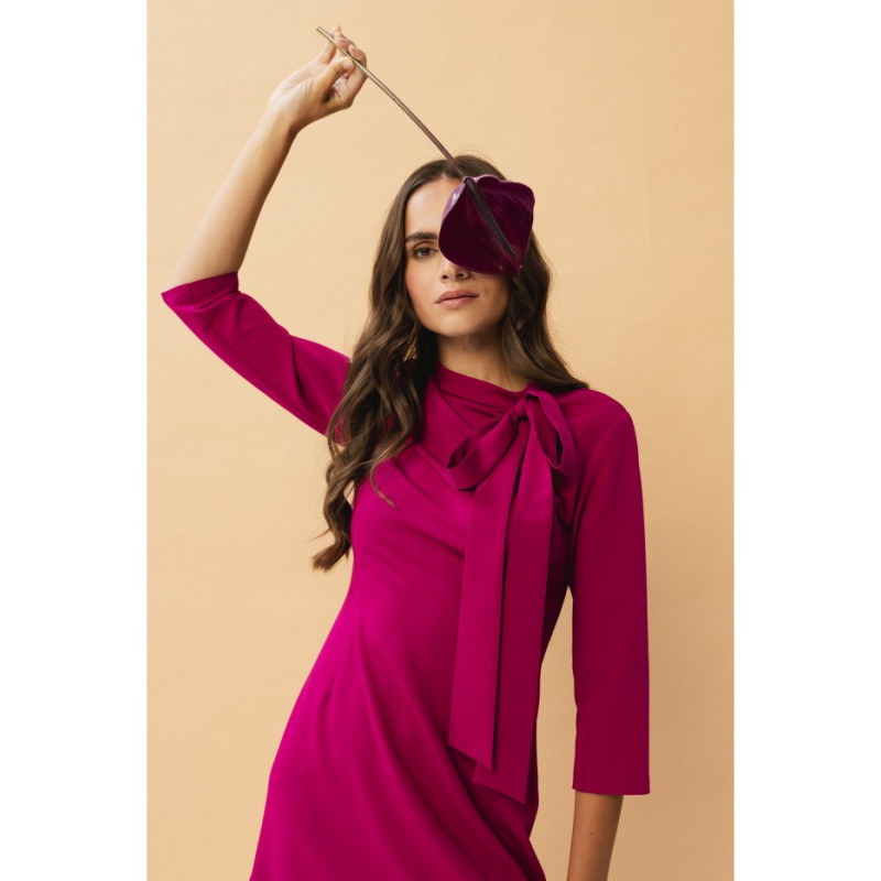 S346 Dress with a tie neck - plum 2
