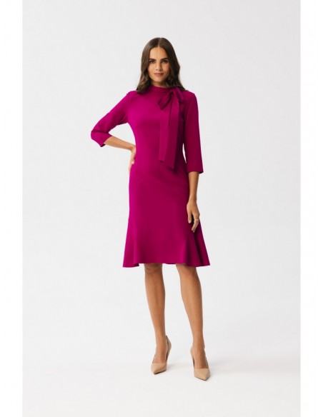 S346 Dress with a tie neck - plum