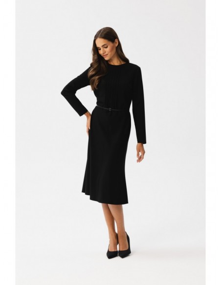 S347 Dress with front tucks - black