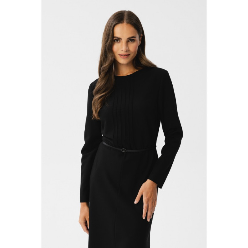 S347 Dress with front tucks - black 2