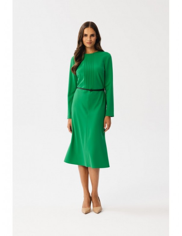 S347 Dress with front tucks - green