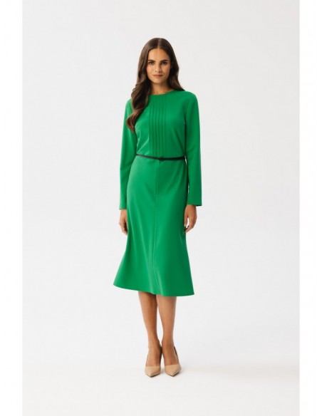 S347 Dress with front tucks - green