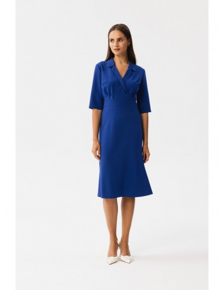 S348 Sheath dress with wrap front and a collar - royal blue