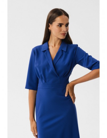 S348 Sheath dress with wrap front and a collar - royal blue