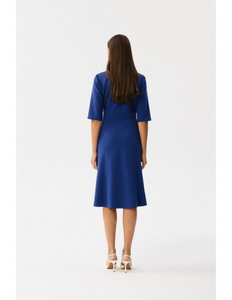 S348 Sheath dress with wrap front and a collar - royal blue