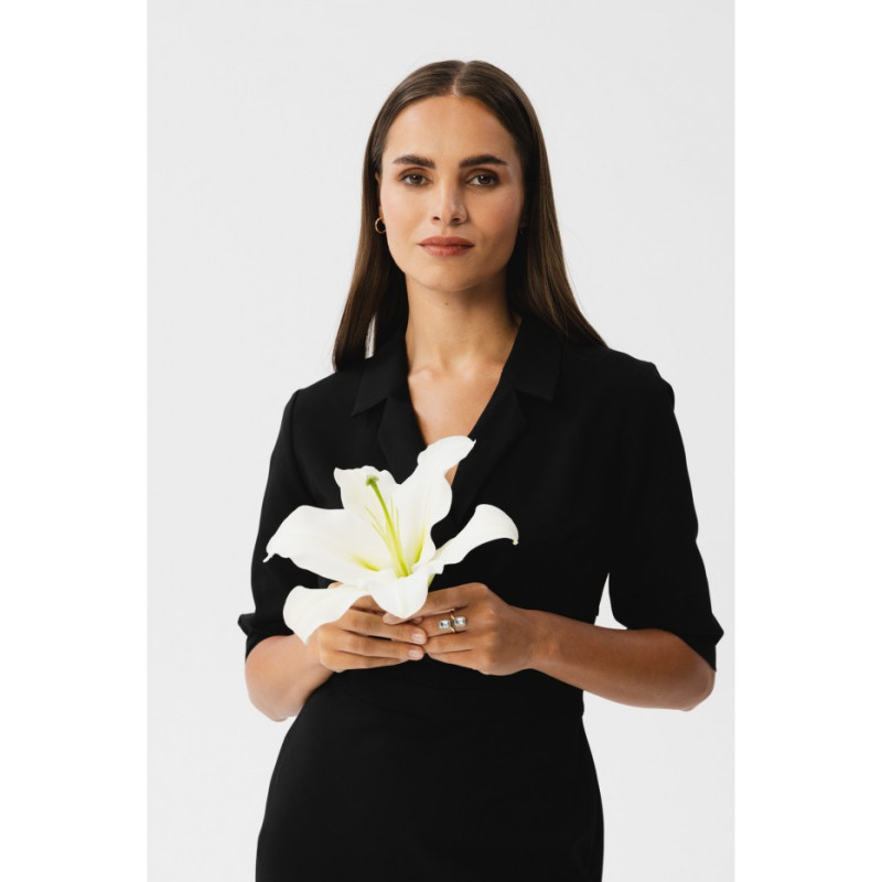 S348 Sheath dress with wrap front and a collar - black 2