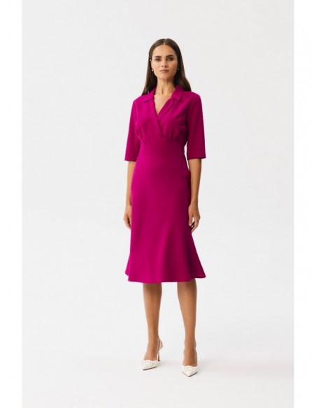 S348 Sheath dress with wrap front and a collar - plum