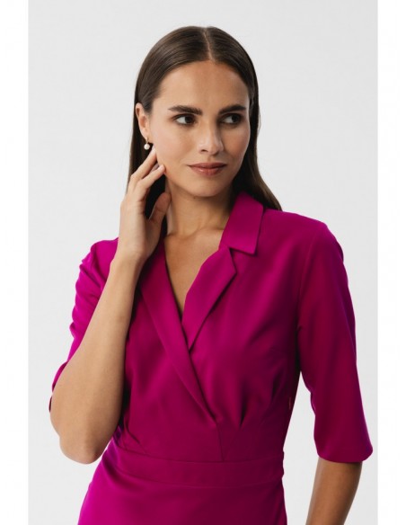 S348 Sheath dress with wrap front and a collar - plum