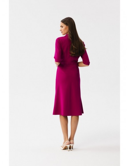 S348 Sheath dress with wrap front and a collar - plum