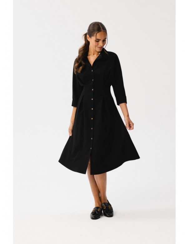 S351 Shirt dress with button down front - black