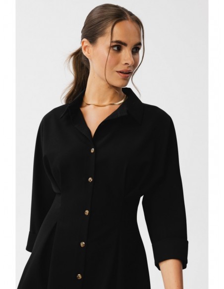 S351 Shirt dress with button down front - black