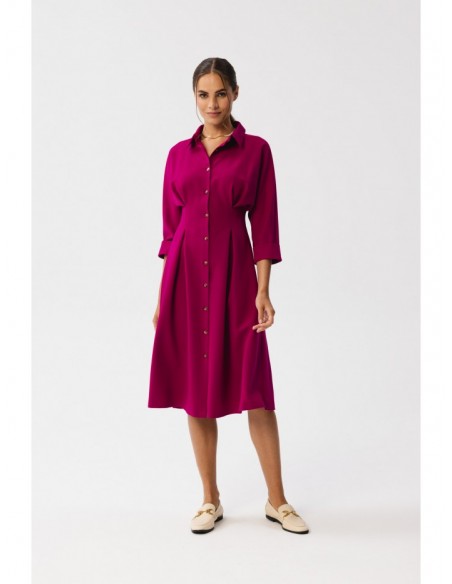 S351 Shirt dress with button down front - plum