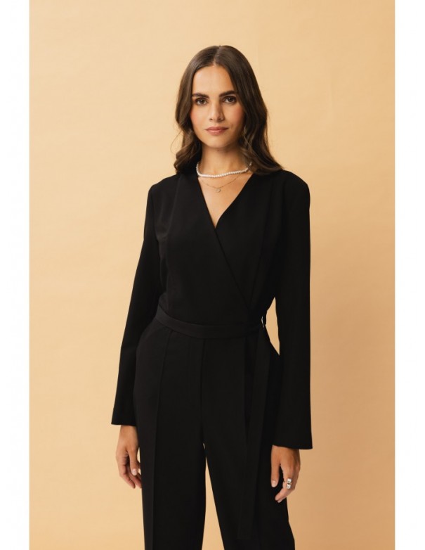 S352 Jumpsuit with a tie detail - black