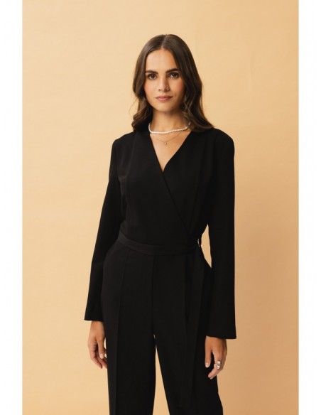 S352 Jumpsuit with a tie detail - black