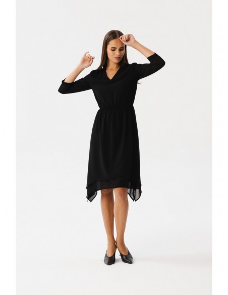 S354 Layered chiffon dress - black