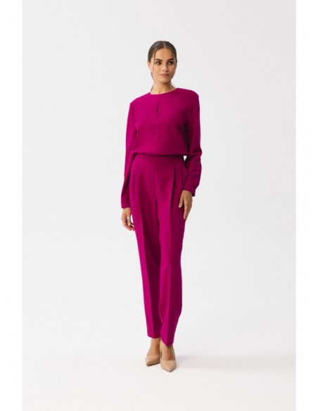 S355 Jumpsuit with a split neckline - plum