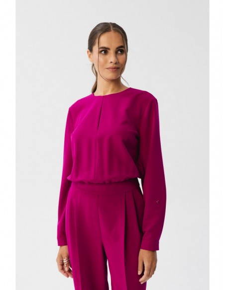 S355 Jumpsuit with a split neckline - plum