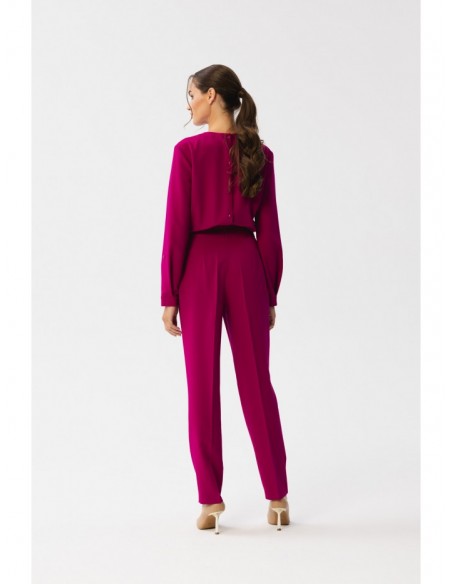 S355 Jumpsuit with a split neckline - plum