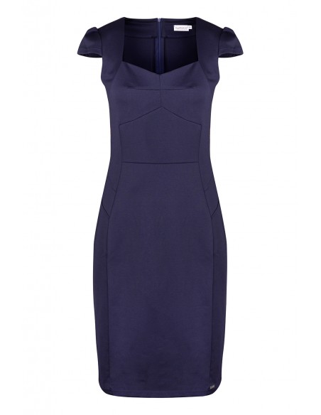  318-5 Elegant midi dress with a nice neckline - navy blue 