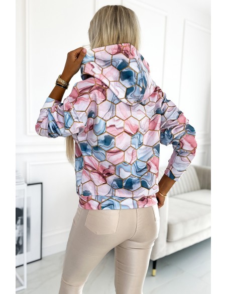  390-3 Kangaroo hoodie - golden hexagons and pink and blue marble 