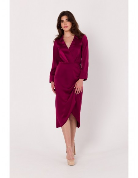 K172 Sheath dress with a wrap detail - maroon