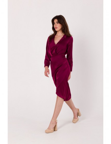 K172 Sheath dress with a wrap detail - maroon