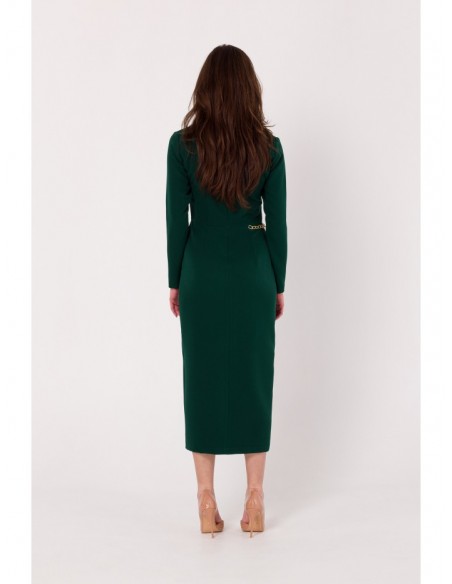 K178 Sheath dress with assymetric neckline - bottle green