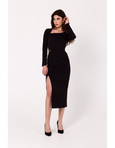 K178 Sheath dress with assymetric neckline - black