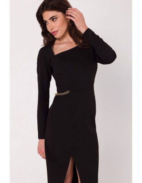 K178 Sheath dress with assymetric neckline - black