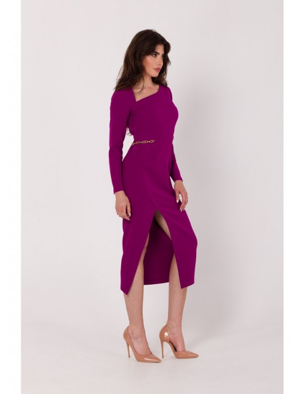 K178 Sheath dress with assymetric neckline - ruby