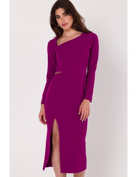 K178 Sheath dress with assymetric neckline - ruby