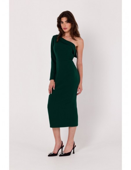 K179 One shoulder sheath dress - bottle green