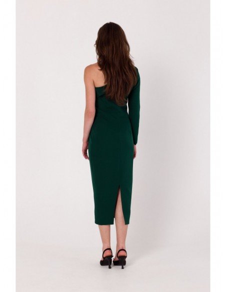 K179 One shoulder sheath dress - bottle green