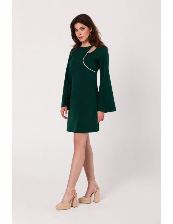 K181 Mini dress with split neckline - bottle green